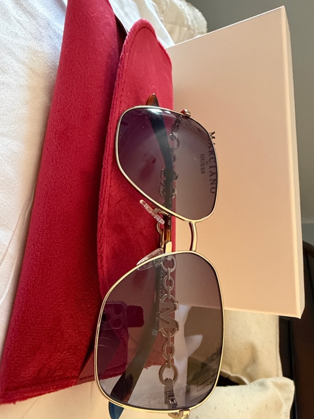Guess by Marciano Gold Frame Sunglasses with Purple Gradient Lenses